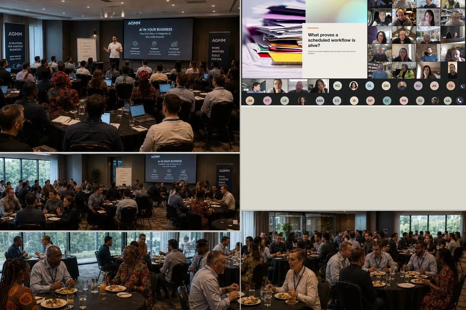 AGMM business workshops alongside an illustrative view of the live webinar